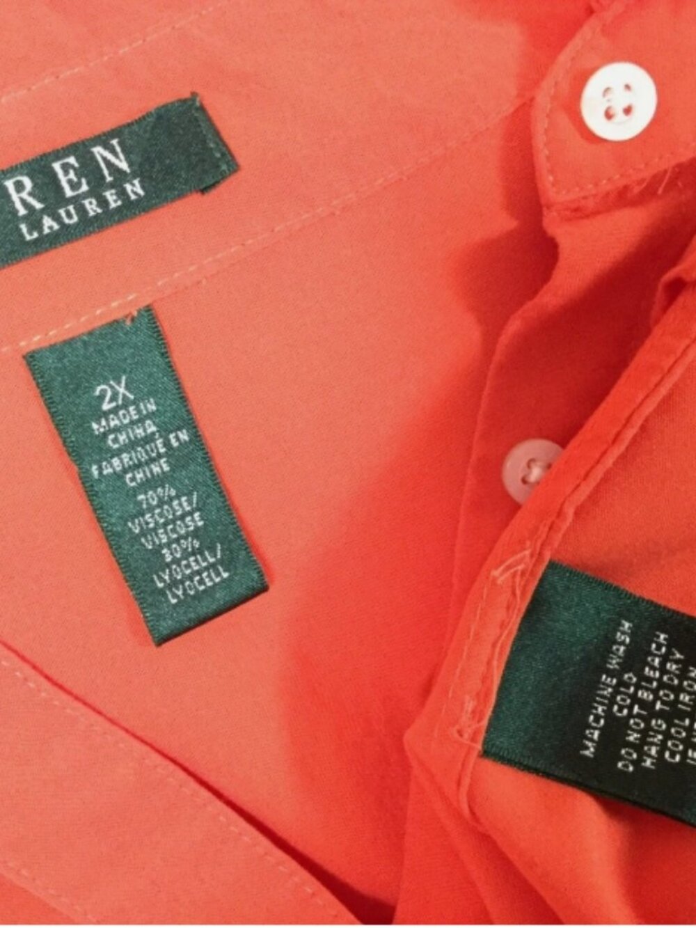 Lauren Ralph Lauren Women Plus Size 2X Blouse Button Front Orange Pockets - Picture 7 of 7